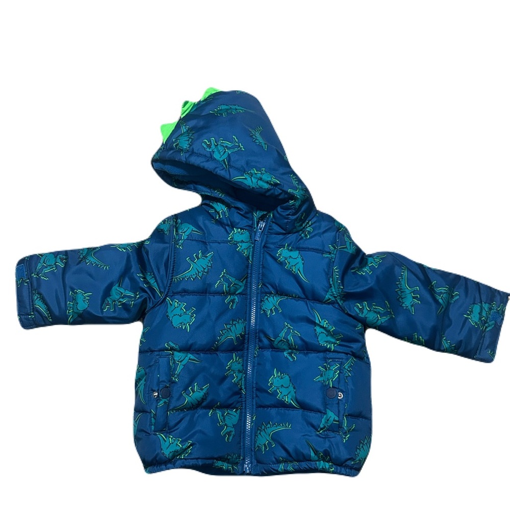 Carters Blue Dinosaur Print Puffer Jacket  4T fleece lined